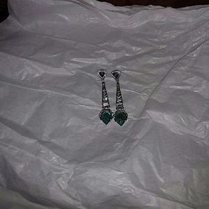 Gorgeous faux abalone earrings with crystal.
